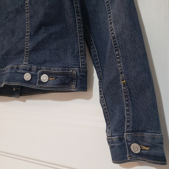 Levis Denim Stretch Jean Jacket Womens S Rainbow Heart Patch Medium Wash Classic - Picture 6 of 9